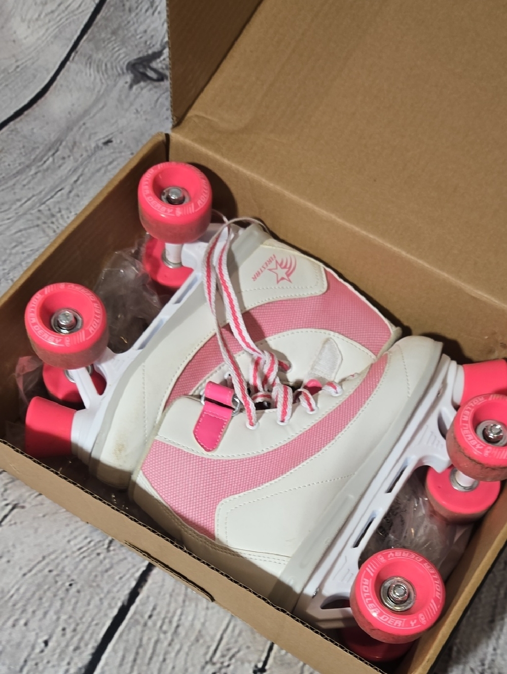 White and Pink Classic Quad Roller Skates